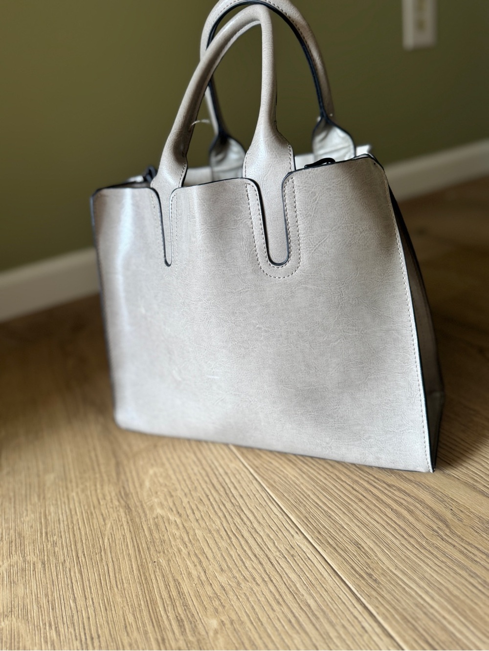 Structured Gray Top-Handle Tote Bag